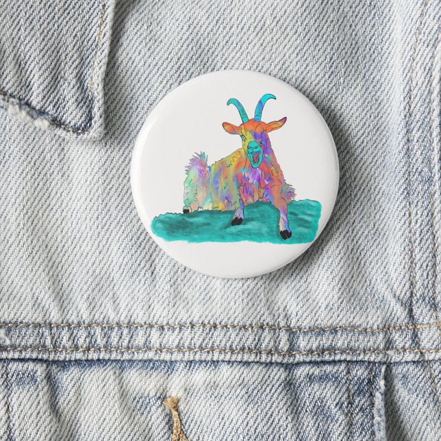 Badge Rond 5 Cm Drôle cri chèvre animal art peinture design (Funny screaming goat colorful farm animal art button)