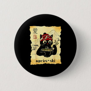 Badge Rond 5 Cm Drôle d'après chat ski mange ramen japonais kawaii
