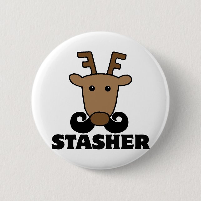 Badge Rond 5 Cm drôle dasher stasher mustache rennes (Devant)