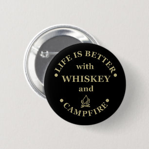 Badge Rond 5 Cm drôle de camping et whisky dire