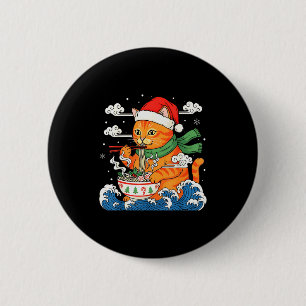 Badge Rond 5 Cm Drôle de chat de ramen de Noël mangeant des nouill