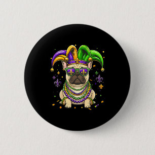 Badge Rond 5 Cm Drôle de festival de bulldog français mardi gras F