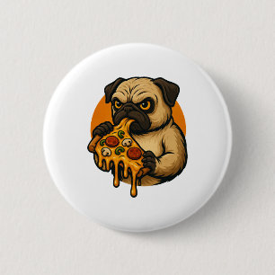 Badge Rond 5 Cm Drôle de pug avec pizza nourriture italienne dessi