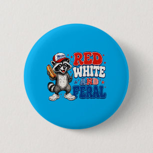 Badge Rond 5 Cm Drôle de Raton Laveur Sauvage Rouge-Blanc Patrioti