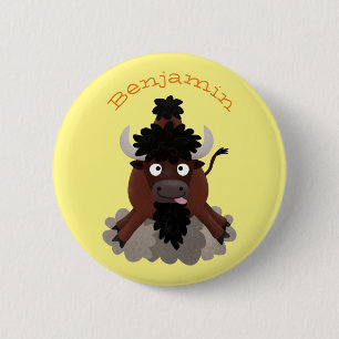 Badge Rond 5 Cm Drôle dessin animé de bison de buffle