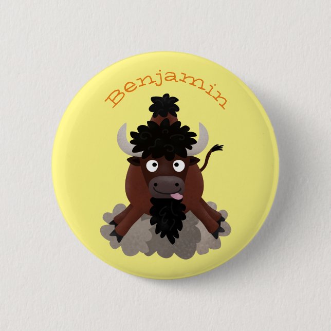 Badge Rond 5 Cm Drôle dessin animé de bison de buffle (Devant)