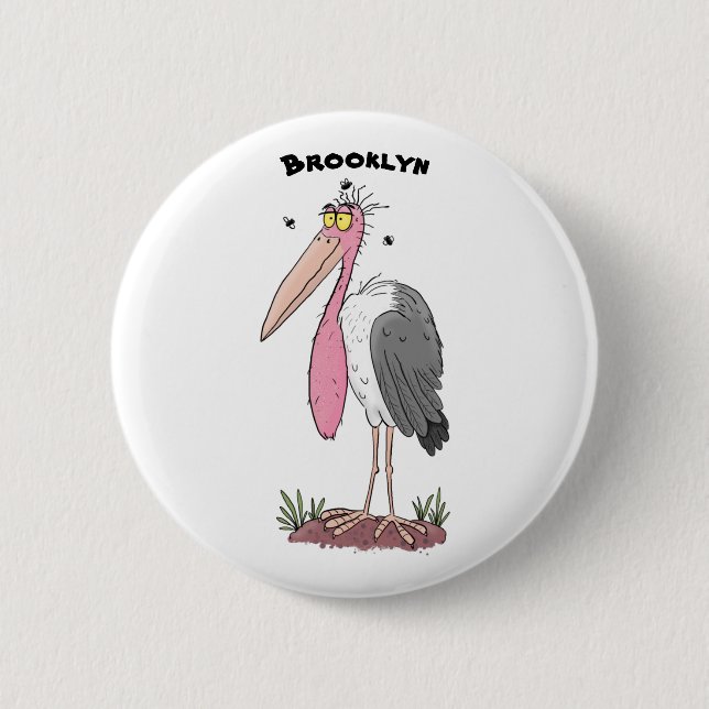 Badge Rond 5 Cm Drôle dessin animé de cigogne en marabou (Devant)