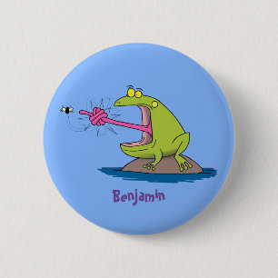Badge Rond 5 Cm Drôle dessin animé de grenouille et mouche