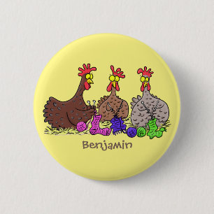 Badge Rond 5 Cm Drôle dessin animé de poulets de tricot