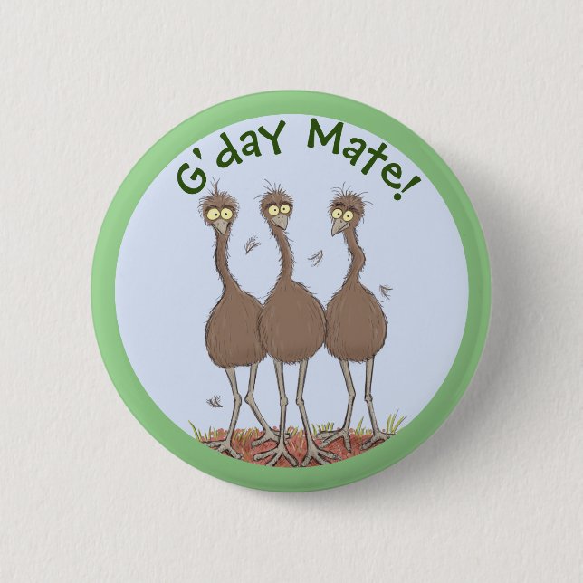 Badge Rond 5 Cm Drôle dessin animé du trio australien emu (Devant)