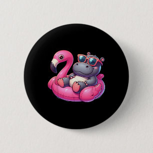 Badge Rond 5 Cm Drôle d'été Hippopotame Rose Fête de Piscine Été H