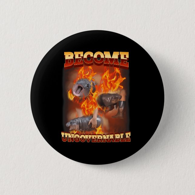 Badge Rond 5 Cm Drôle Devient Ingouvernable Moo Deng Dans Le Ba De (Devant)