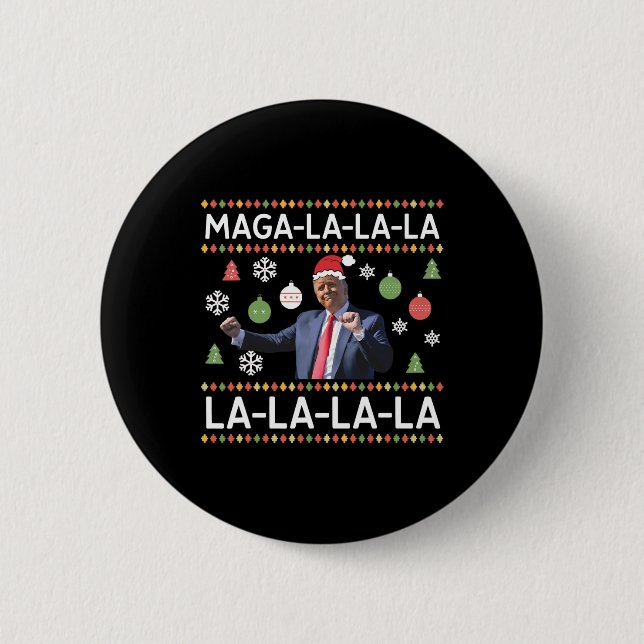 Badge Rond 5 Cm Drôle Donald Trump, laide pull Noël. La La La (Devant)