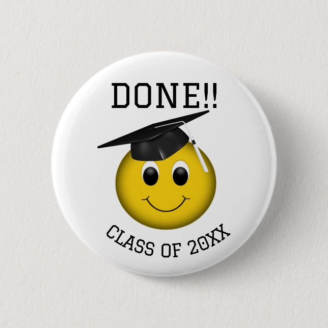 Badge Rond 5 Cm Drôle Emoji "Terminé" Graduation (Devant)