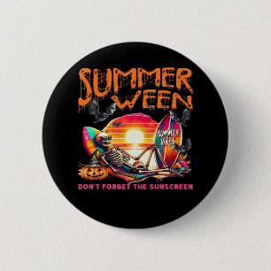 Badge Rond 5 Cm Drôle Été Skeleton Sur Plage Au Coucher Du Soleil