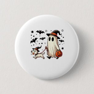 Badge Rond 5 Cm Drôle Fantôme Marcher Chien Saison Éffrayante Hall