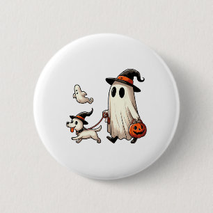 Badge Rond 5 Cm Drôle Fantôme Marcher Chien Saison Éffrayante Hall