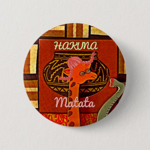 Badge Rond 5 Cm Drôle Giraffe avec texte cool Hakuna Matata