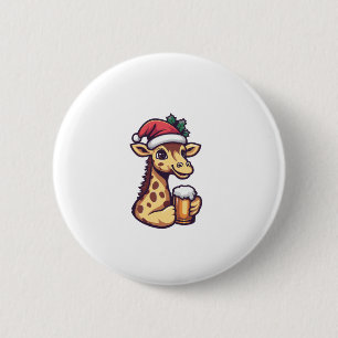 Badge Rond 5 Cm Drôle Giraffe de Noël avec bande dessinée de bière