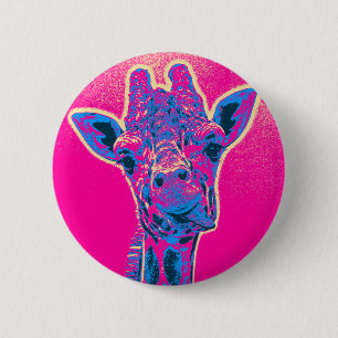 Badge Rond 5 Cm Drôle Giraffe Sticking out son langue