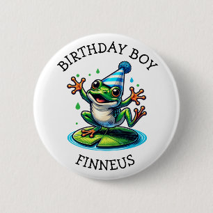 Badge Rond 5 Cm Drôle Grenouille à thème Anniversaire Garçon