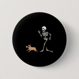 Badge Rond 5 Cm Drôle Halloween Français Bulldog Et Squelette