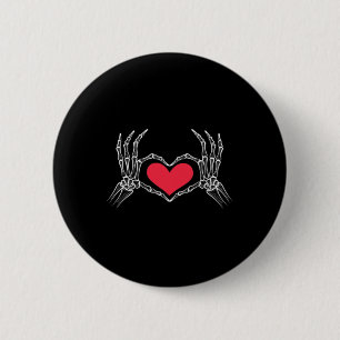 Badge Rond 5 Cm Drôle Halloween Squelette Main Coeur Signal Amour 
