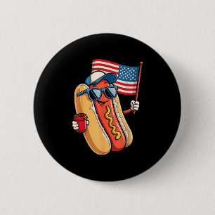 Badge Rond 5 Cm Drôle Hotdog Fast Food Patriotic Us America Drapea