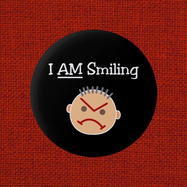 Badge Rond 5 Cm Drôle je suis souriant Grouchy Angry Crabby Guy Da (Créateur téléchargé)