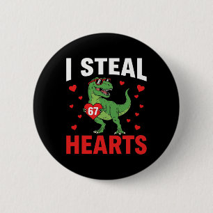 Badge Rond 5 Cm Drôle Je vole des cœurs 67 Saint-Valentin Dinosaur