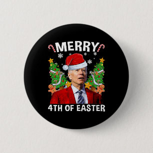 Badge Rond 5 Cm Drôle Joe Biden Noël Santa Hat Joyeux 4e De E