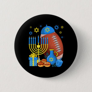 Badge Rond 5 Cm Drôle Juif Football Ball Menorah Happy Hanoukka