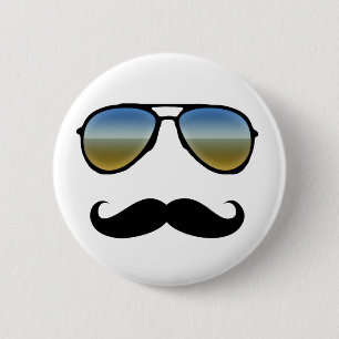 Badge Rond 5 Cm Drôle Lunettes de soleil Retro avec Moustache