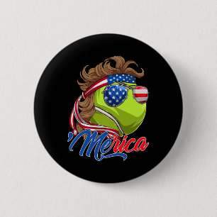 Badge Rond 5 Cm Drôle Merica Tennis Ll Et Drapeau Usa Lunettes 4 J