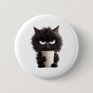 Badge Rond 5 Cm Drôle mignon café de chat noir en colère