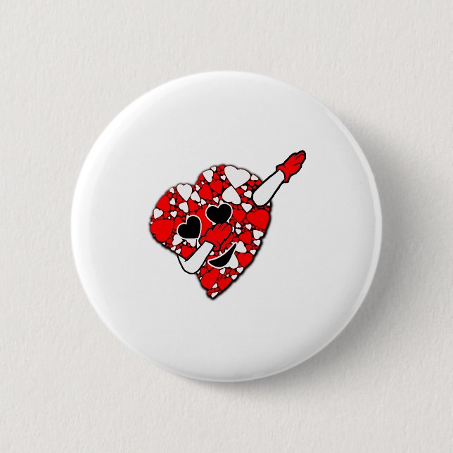 Badge Rond 5 Cm Drôle Mignon Dabbing Rouge Blanc Coeurs Saint-Vale (Devant)