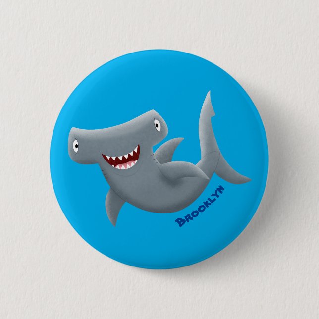 Badge Rond 5 Cm Drôle mignon requin marteau dessin animé (Devant)