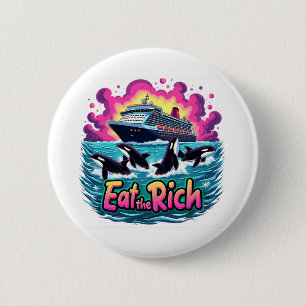 Badge Rond 5 Cm Drôle Mignonne Orca Baleine Mange Rich