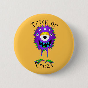 Badge Rond 5 Cm Drôle, Monstre de dessin animé, Halloween "Trick o