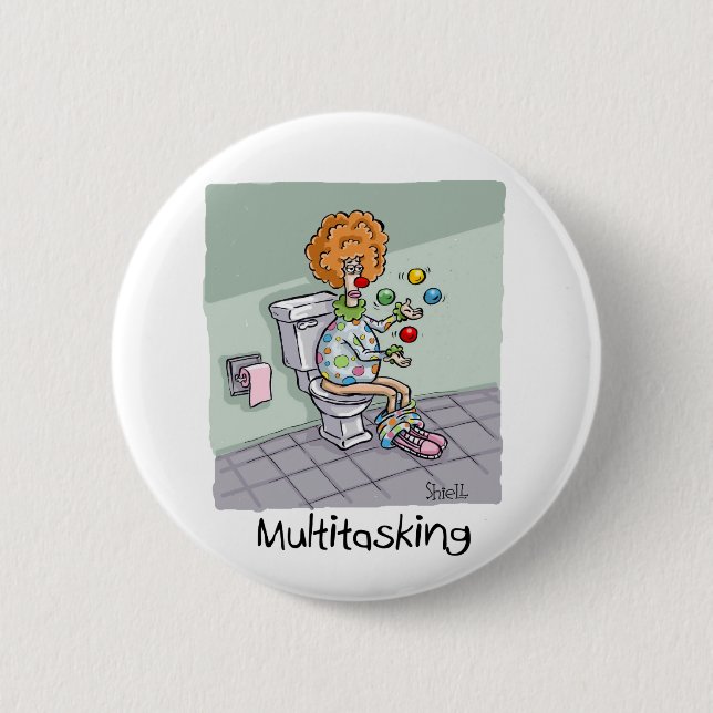 Badge Rond 5 Cm Drôle Multitâche Jongler Cartes et Cadeaux Clowns (Devant)