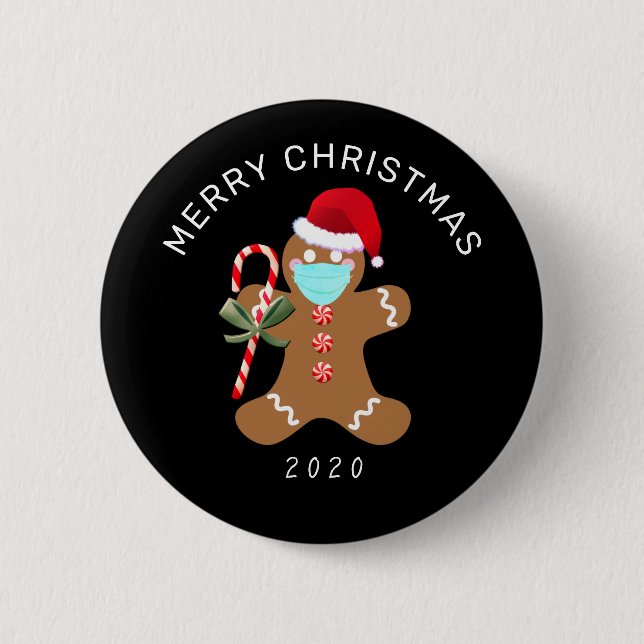 Badge Rond 5 Cm Drôle Noël 2020 Gingerbread Homme dans le Masque V (Devant)