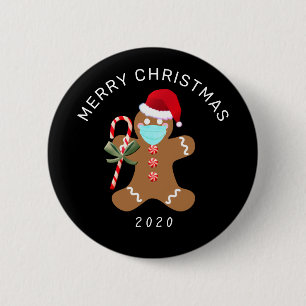 Badge Rond 5 Cm Drôle Noël 2020 Gingerbread Homme dans le Masque V