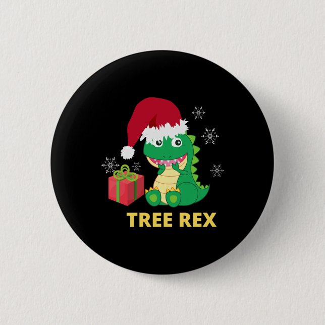 Badge Rond 5 Cm Drôle Noël Dinosaur Arbre Rex (Devant)