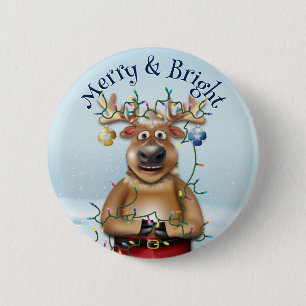 Badge Rond 5 Cm Drôle Noël Reindeer Holiday Cheval