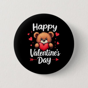 Badge Rond 5 Cm Drôle Ours En Teddy Tenant Coeur Pour La Journée V