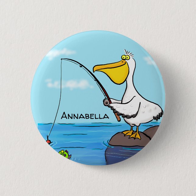 Badge Rond 5 Cm Drôle pélican de pêche (Devant)