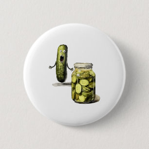 Badge Rond 5 Cm Drôle Pickle Surprend Un Concombre Et Un Bocal De