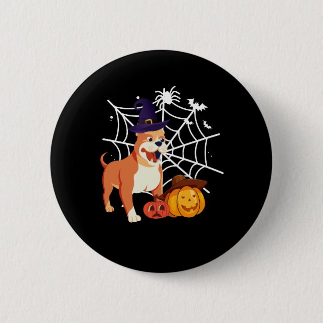 Badge Rond 5 Cm Drôle Pitbull Chien Halloween Costume (Devant)
