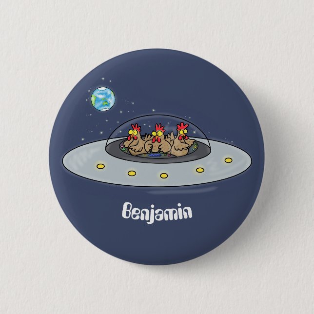 Badge Rond 5 Cm Drôle poule dans l'espace dessin animé (Devant)