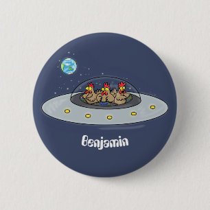 Badge Rond 5 Cm Drôle poule dans l'espace dessin animé